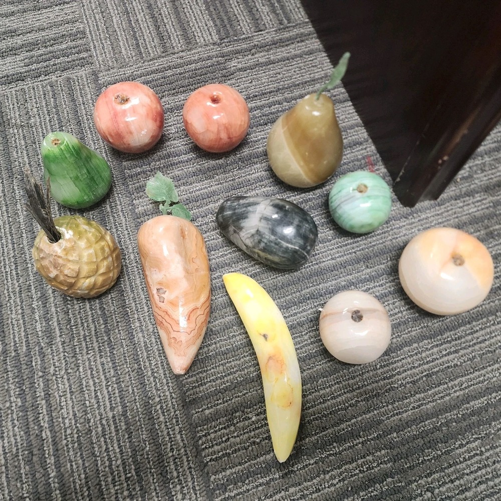 Vtg Alabaster/Stone/Marble Carved Fruit. Set Of 10. Apple, Banana, Pineapple